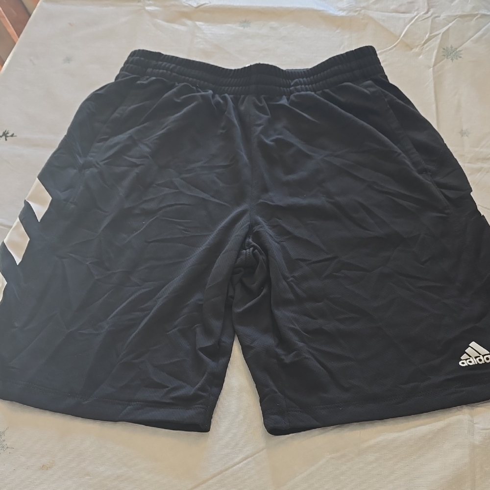 Adidas Boy's Black Athletic Shorts with White Stripes